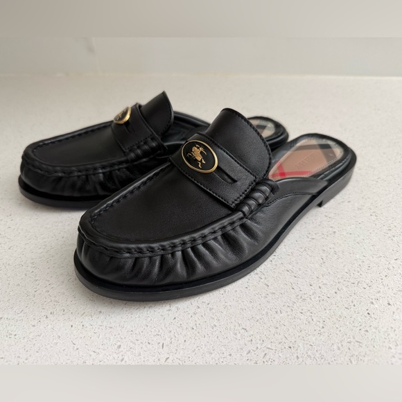 Burberry Cadet Ruched Black Leather Loafer Mule Size EU 38 US 8 - Picture 4 of 10